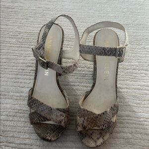 Anne Klein Gray and Brown Snakeskin Sandals with Ankle Strap